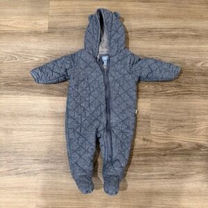Baby Gap Quilted Snowsuit 6 12M Chambray Bear Hood One‎ Piece Winter